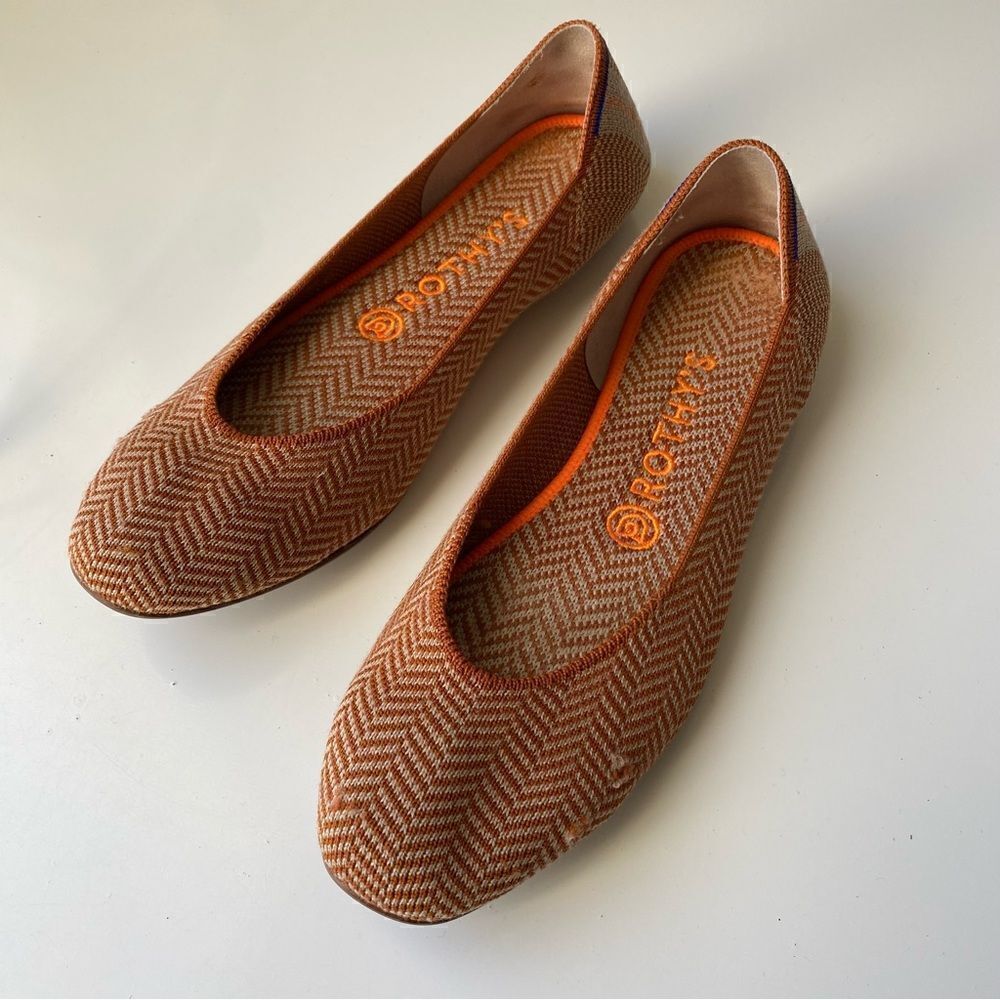 Rothy’s square toe Merino Camel Herringbone flat size 8